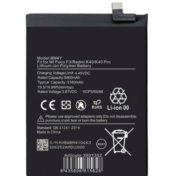 Batería BM4Y Para Xiaomi Poco F3 / Redmi K40 / mi 11i / K40 Pro / Mi 11i De 4520mAh