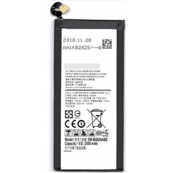 Batería Nueva EB-BG920ABE Para SAMSUNG GALAXY S6 / G920F De 2550mAh SIN LOGO