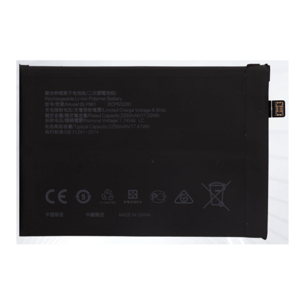 N479 Bateria litio BLP861 Para Oneplus Nord 2T 5G (CPH2399) De 2250mAh/17.41Wh