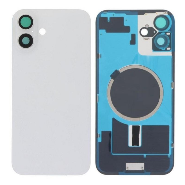 Tapa Trasera Con Soporte Metal Y Lente para iPhone 16 plus Blanco (Calidad Premium)