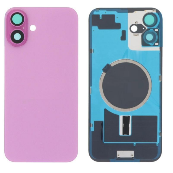 Tapa Trasera Con Soporte Metal Y Lente para iPhone 16 plus Rosa (Calidad Premium)