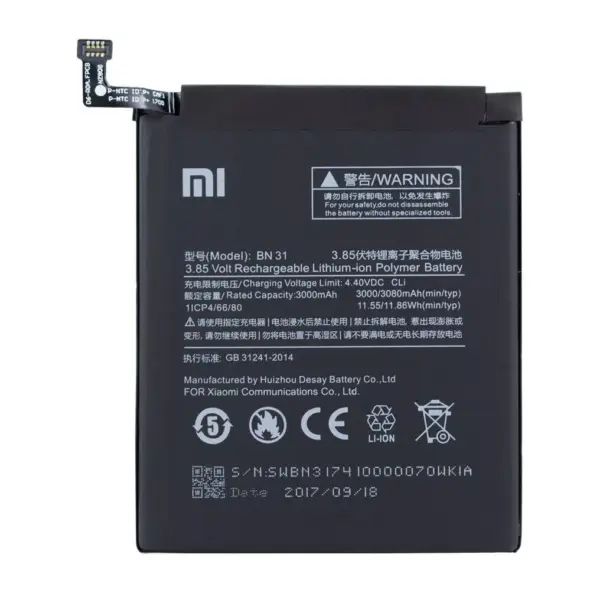 Bateria BN31 Original para Xiaomi Mi A1 MiA1 / Mi5X Mi 5X / Redmi Note 5A / Redmi S2 - 3000 mAh